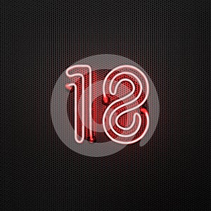 Glowing red neon number eighteen years celebration