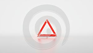Glowing red neon triangle warning sign on white background