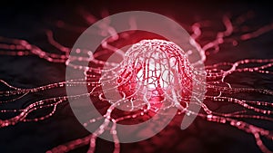 Glowing red neuron network with synaptic connections