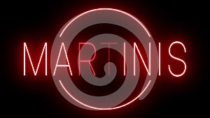 Glowing red retro neon sign for MARTINIS