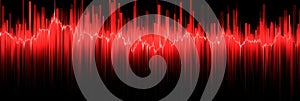 Glowing Red Soundwave on Black Background, Digital Audio Spectrum Analyzer, Data Visualization