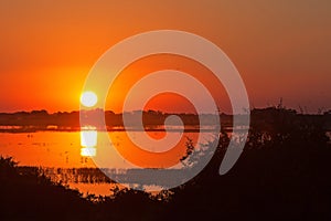 GLOWING RED SUNSET ON THE CHOBE RIVER