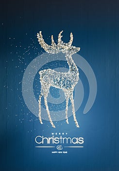Glowing Reindeer Christmas decoration with Merry Christmas and Happy New Year text on blue background.