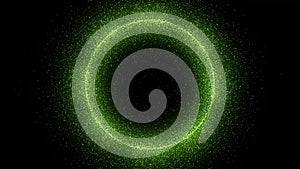 Glowing ring of green particles on dark background. Abstract animation use vertically and horizontally. Can be used with