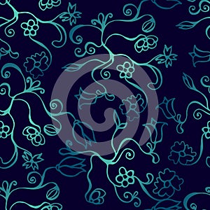 Glowing seamless pattern with flowers.