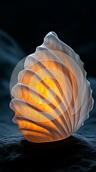 glowing seashell on dark background