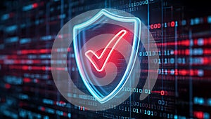 Glowing shield checkmark digital security image