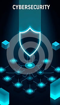 Glowing shield symbolizing digital network security and cybersecurity concept