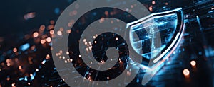 The glowing shield symbolizing digital security and technological innovation..AI generated image