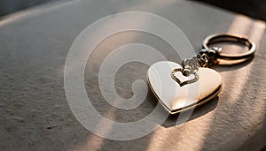 Glowing shiny gold heart keychain for romantic valentine day or wedding date ceremony