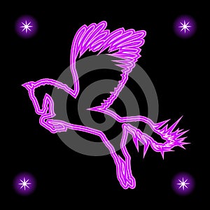 Glowing silhouette of flying in pegasus - vector image