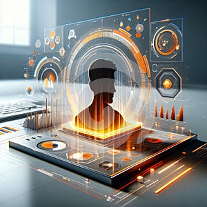 Futuristic Digital Human Silhouette Emanating Data And Technology Interfaces