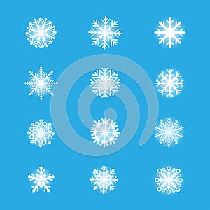 glowing snowflakes set blue background