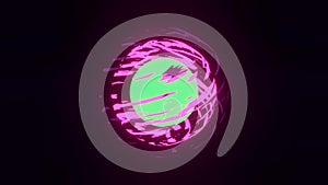 Glowing sphere in hand drawn style. Stylized energy pink and green sphere. The background.mp4