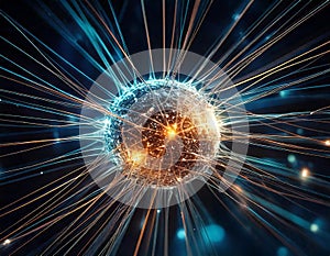 A glowing sphere with a network of lines surrounding it