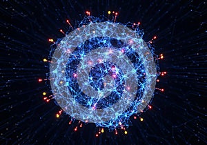 A glowing, spherical structure composed of interconnected blue