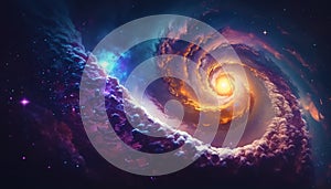 a glowing spiral galaxy in deep space