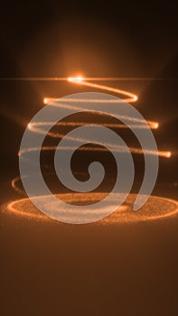 Glowing spiral trail of golden light forming a dynamic swirling pattern over a dark atmospheric background