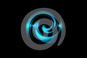 Glowing spiral tunnel with blue circle spin on black backdrop, abstract background