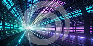 AI Generated. Glowing square data tunnel abstract background
