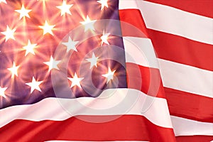 Glowing stars on USA flag, patriotic symbol of America
