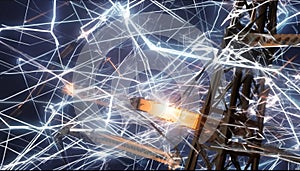 Glowing steel machinery illuminates futuristic metal industry workshop at night generated by AI