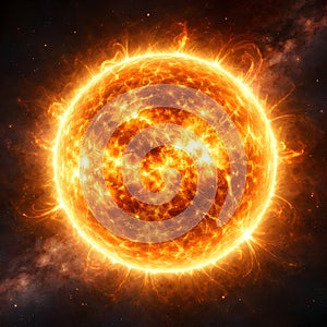 Glowing Sun Displaying Luminous Plasma Arcs Within A Deep Space Environment