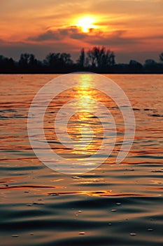 Glowing sunrise on the Rhine in Nierstein