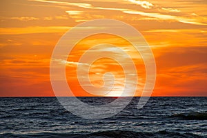 Glowing sunset over Lake Michigan horizon