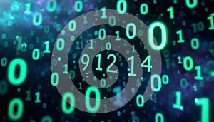 Glowing Teal Binary Numbers: Abstract Digital Art