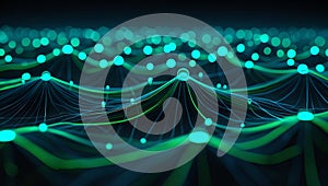 Abstract Network Connections and Data Flow Visualization with Futuristic Glowing Nodes
