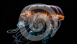 Glowing tentacle of a poisonous underwater jellyfish generated by AI