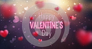 Glowing text for Happy Valentine`s Day greeting card. Cute love banner for 14 February.