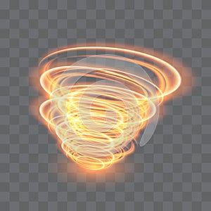 A glowing tornado. Rotating wind. Beautiful wind effect. Isolated on a transparent background. Vector illustration