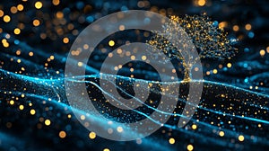 Glowing Tree on Abstract Digital Landscape, Artificial Intelligence, Big Data, Technology Background