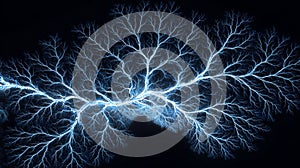 Glowing Tree-Like Fractal Pattern with Branching Symmetry on Black Background Representing Recursive Growth, Complexity