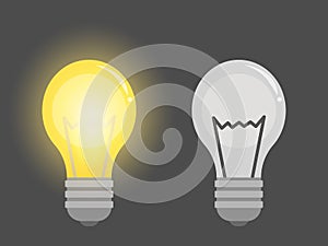 Glowing and turned off electric light bulbs. Light bulb icon. Electricity on and off template.
