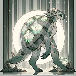 Glowing Turtle with a Geometric Shell in the Forest