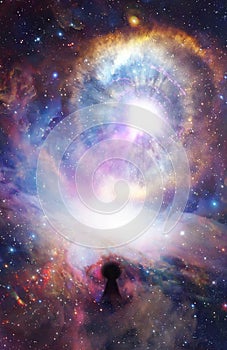 Glowing universal portal, infinite love, life, source, soul journey through Universe doorway, keyhole