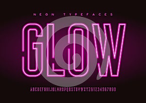 Glowing vector linear neon typefaces, alphabet, letters, font, t