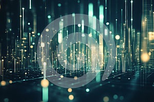 Glowing Vertical Lines and Dots Representing Abstract Digital Data Flow in Technology Environment