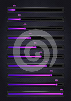 Glowing violet progress bars. 10-100%