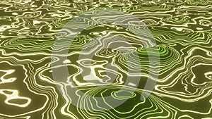 Glowing wave with motion lines. Abstract topography background. Geography world. Futuristic technology backdrop. Topo contour map