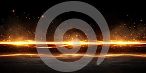 Glowing waves of light and sparks create a mesmerizing effect on a dark background