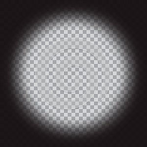 Glowing white circle. Transparent background. Gradient shadow. Vector light.