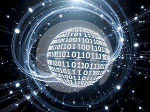 White Digital Globe with Binary Code and Glowing Tech-Inspired Background photo