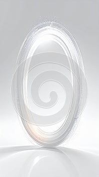 Glowing White Oval Shape on White Reflective Surface in Studio Lighting