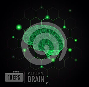 Glowing wireframe brain with connection illustration