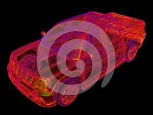 Glowing wireframe of a car 3d model