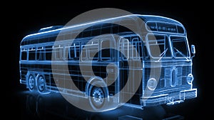 Glowing Wireframe of a City Bus: Technical and Futuristic